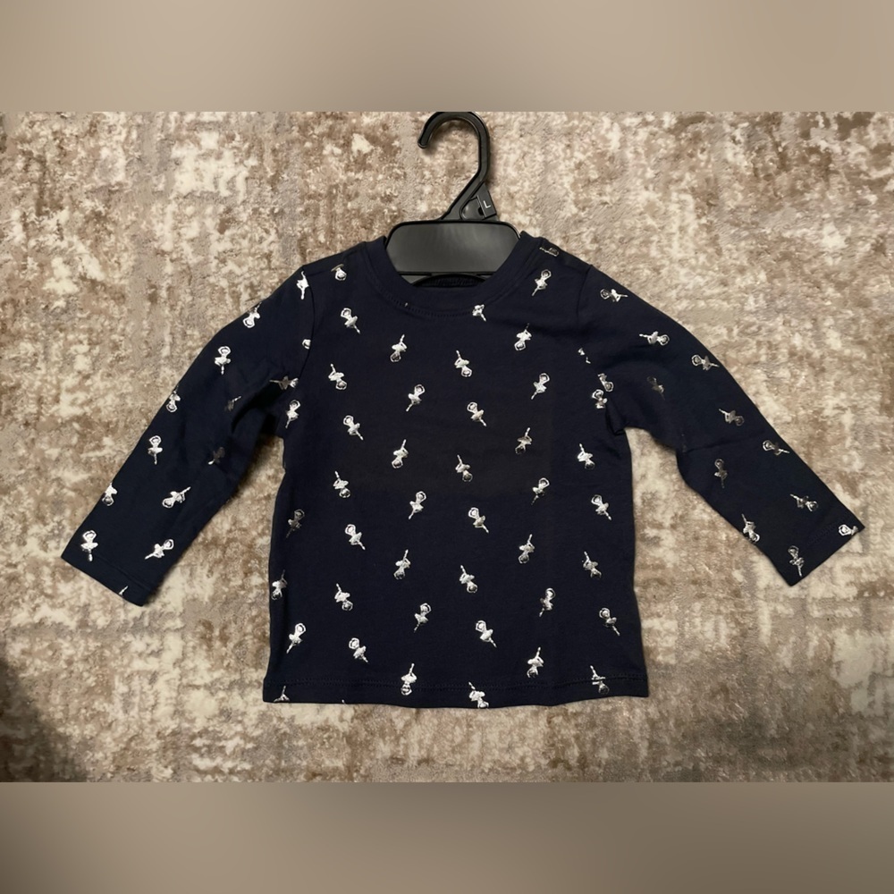 Old Navy Long Sleeve Kids Tee with Silver Ballerina Pattern size 18-24M -NWT